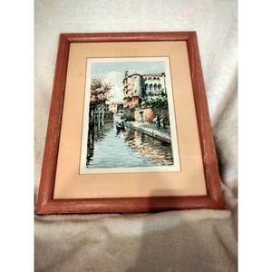 VNT Mid Century Italian Venice Canal Signed Framed